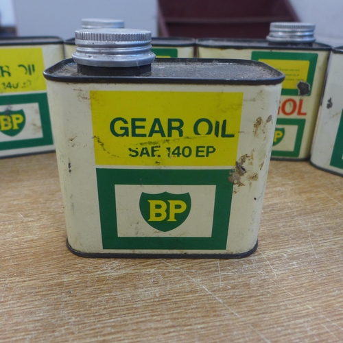 2143 - Six Energol BP Oil Gear oil tins (mostly empty)