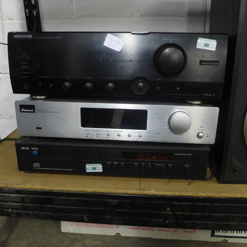 2178 - A quantity of stereo equipment:- Kenwood integrated amplifier (model:- KAF3010R), Sansui WiFi intern... 