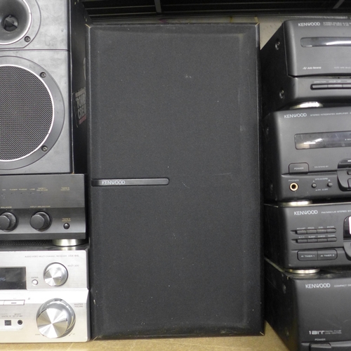 2182 - A quantity of Kenwood stereo equipment:- double auto reverse cassette deck (model:- X-45), integrate... 