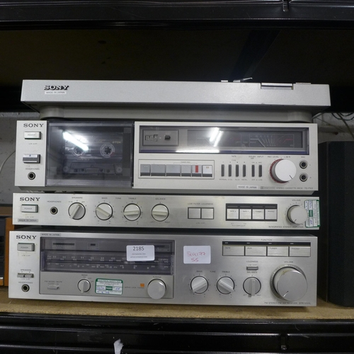 2185 - A quantity of Sony stereo equipment:- stereo cassette deck (model:- TC-FX2), integrated stereo ampli... 