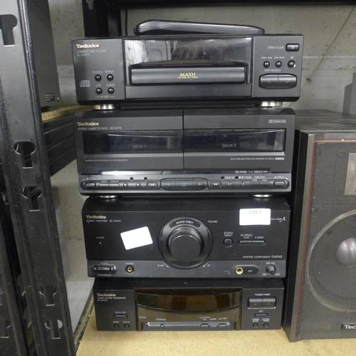 2187 - A quantity of Technics stereo equipment:- CD player (model:- SL-CH570), double cassette player (mode... 