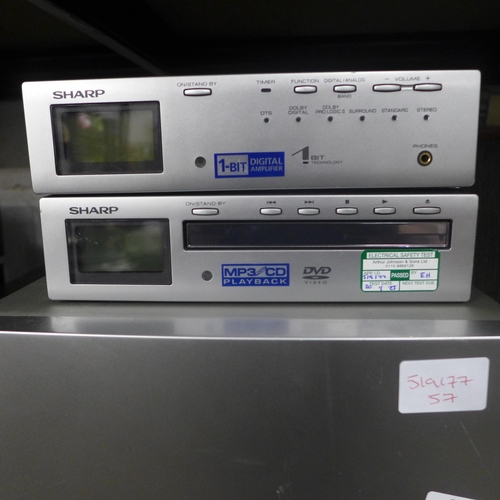 2188 - A quantity of Sharp stereo equipment:- subwoofer (1 bit technology), DVD player (model:- DK-AT50) an... 