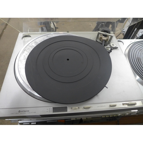 2195 - A quantity of Hitachi stereo equipment:- Direct Drive turntable (model:- HT-405), AM/FM stereo tuner... 