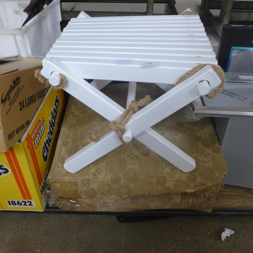 2428 - A folding white stool, unused and two boxed