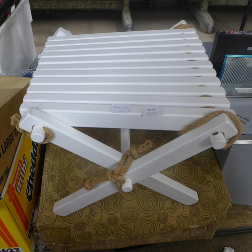 2428 - A folding white stool, unused and two boxed