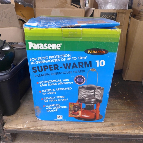 2441 - A Parasine Super Warm paraffin greenhouse heater with carry handle - only used twice - W