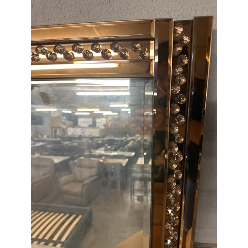 1508 - A modern bronze effect wall mirror edged with glass crystals, 120 x 80cms (GLITZ80X12030)   #