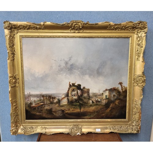 278 - C'les Riviere, Capriccio landscape, oil on canvas, signed lower right and dated 1854, 72 x 90cms, fr... 