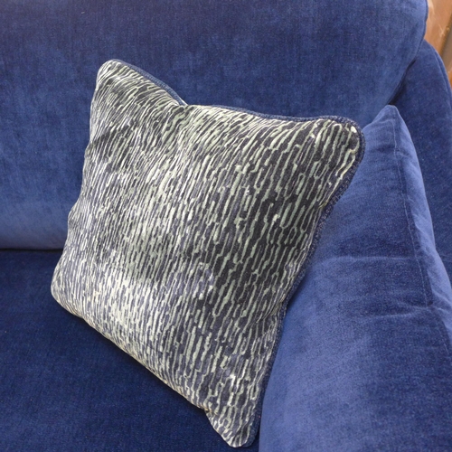 1303 - A Barker and Stonehouse deep blue velvet upholstered right hand facing corner sofa/chaise on turned ... 