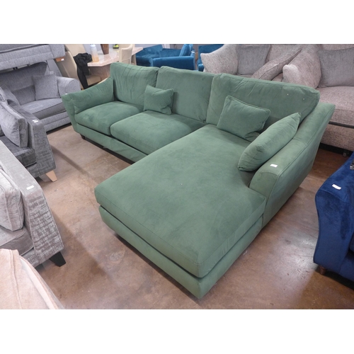 1306 - A Barker and Stonehouse pea green velvet right hand facing corner sofa/chaise on turned legs