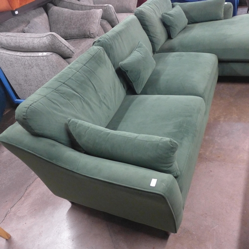 1306 - A Barker and Stonehouse pea green velvet right hand facing corner sofa/chaise on turned legs