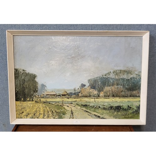 286 - Alan Simpson (1941-2007), , rural landscape, oil on canvas, signed lower right, 49 x 75cms, framed