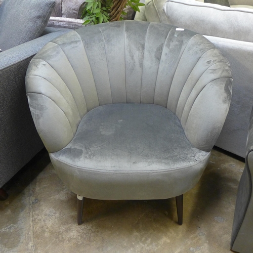 1328 - A grey velvet upholstered shell back side chair