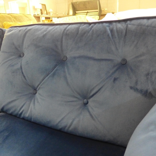 1347 - A Hoxton deep blue velvet upholstered three seater sofa RRP £799