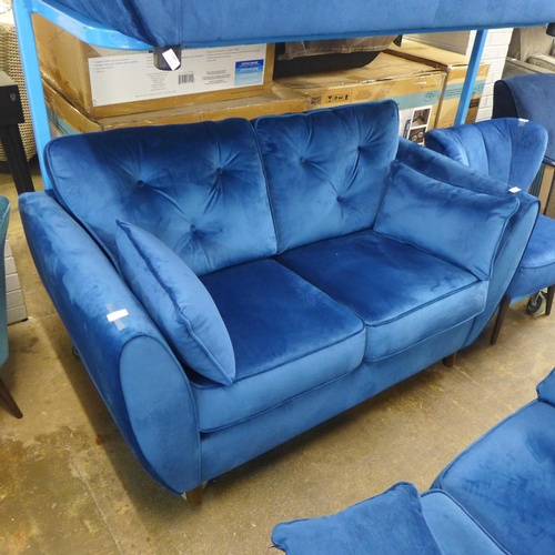 1349 - A Hoxton deep blue velvet upholstered two seater sofa RRP £779