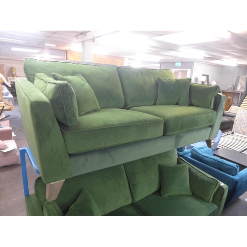 1353 - A Barker and Stonehouse pea green velvet upholstered three seater sofa - RRP £1199