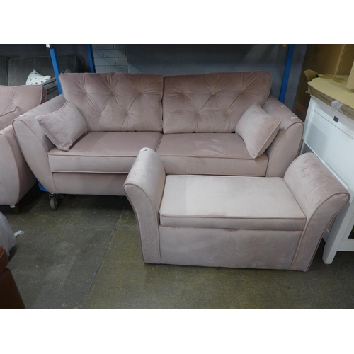 1473 - A cherry blossom velvet upholstered three seater sofa and ottoman window seat RRP £1158