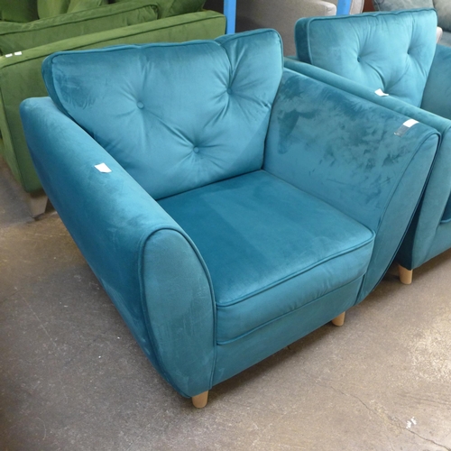 1480 - A Hoxton teal velvet upholstered armchair RRP £719