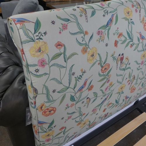 1483 - A mint green velvet and floral patterned upholstered superking bed frame