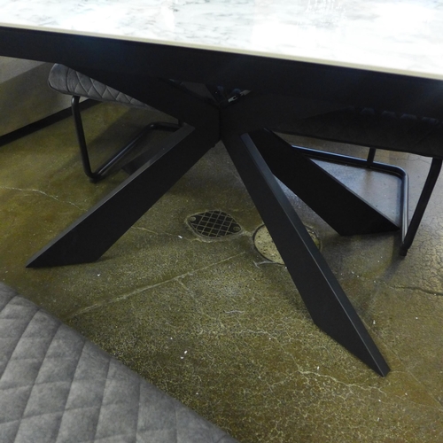 1485 - A KOS 1.3m - 1.8m marble top extending dining table with one high back and one low back bench  * Thi... 