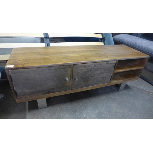 1500 - A railway sleeper two door single shelf TV stand  *This lot is subject to VAT