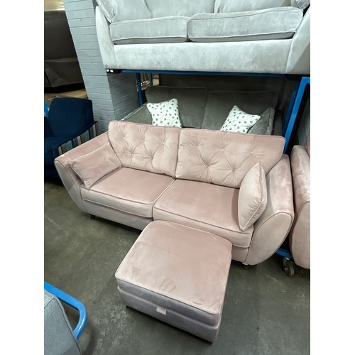 1471 - A cherry blossom velvet upholstered three seater sofa and footstool RRP £1258