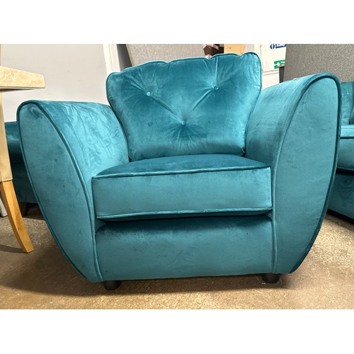 1524 - A Hoxton teal velvet upholstered armchair RRP £719