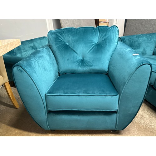 1524 - A Hoxton teal velvet upholstered armchair RRP £719