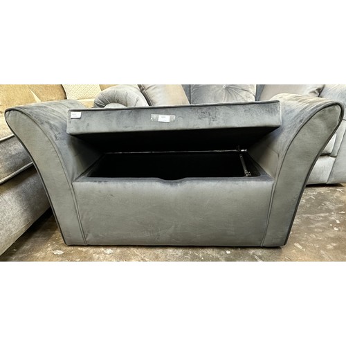 1329 - A grey velvet upholstered storage window seat