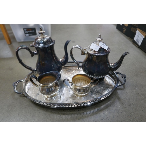 1065 - A silver plated four piece tea service and gallery tray **PLEASE NOTE THIS LOT IS NOT ELIGIBLE FOR P... 