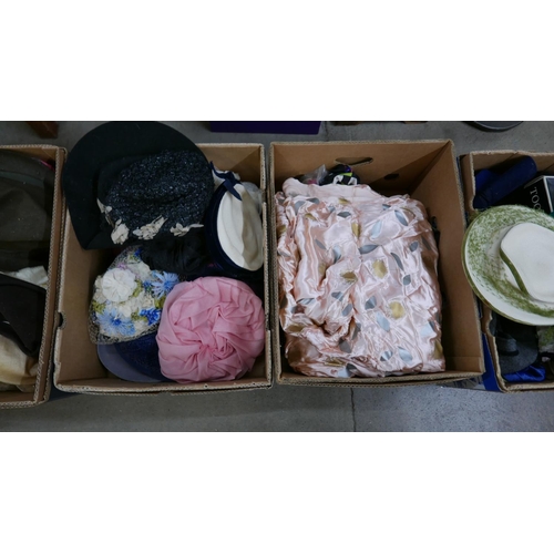 1083 - Over 40 lady's and gentlemen's vintage hats including Flapper, and a box of lady's vintage clothes, ... 