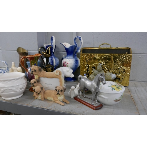 1092 - A large collection of assorted items, jugs, carved bear figures, magazine rack, etc. **PLEASE NOTE T... 