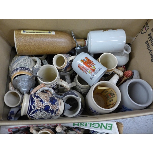 1113 - Three boxes of German steins, glass, ceramic and stoneware **PLEASE NOTE THIS LOT IS NOT ELIGIBLE FO... 