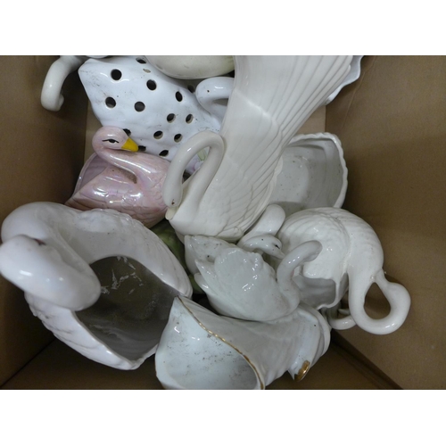 1117 - A box of ceramic swan figures, vases and a Leonardo owl **PLEASE NOTE THIS LOT IS NOT ELIGIBLE FOR P... 