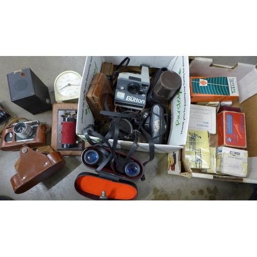 1124 - A Pentax ME Super 35mm SLR camera, a Russian camera, a pair of binoculars, a folding camera, light m... 