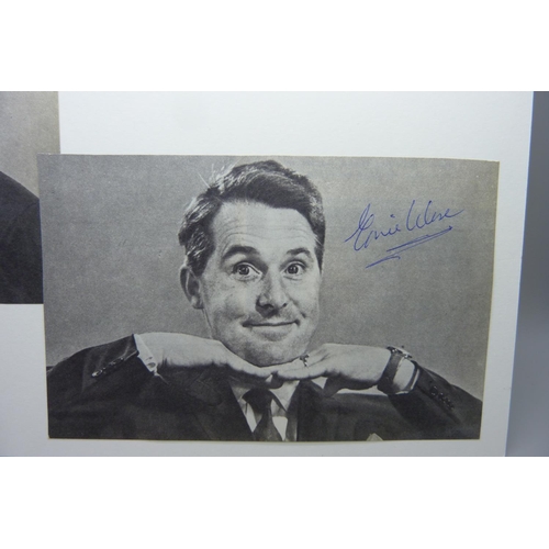 603 - Morecambe and Wise autographed cuttings mounted on card