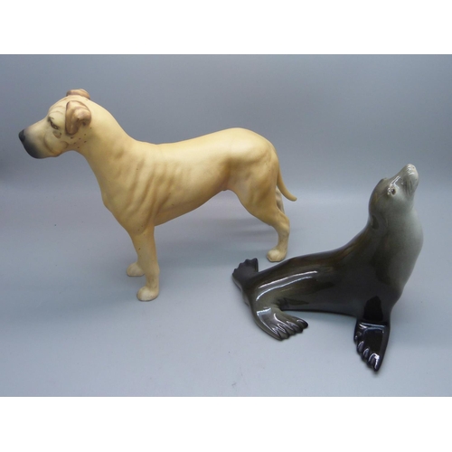 620 - A Beswick model dog, Champion Ruler of Ouborough and a USSR model seal