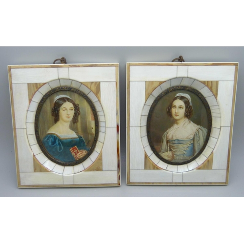 624 - A pair of bone framed portrait miniatures