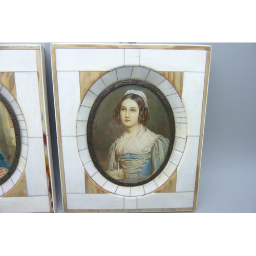 624 - A pair of bone framed portrait miniatures