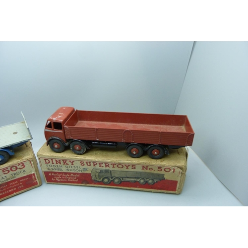 636 - A Dinky Supertoys no.503 Foden flat truck and no.501 Foden Diesel 8-wheel wagon