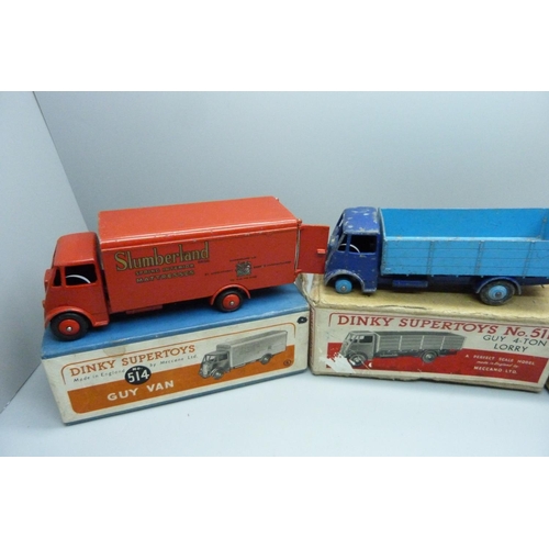 644 - A Dinky Supertoys no.504 Guy Van, a Dinky Supertoys no.513 Guy Flat Truck, and no.511 Guy 4-Tonne Lo... 