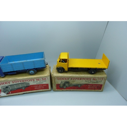 644 - A Dinky Supertoys no.504 Guy Van, a Dinky Supertoys no.513 Guy Flat Truck, and no.511 Guy 4-Tonne Lo... 