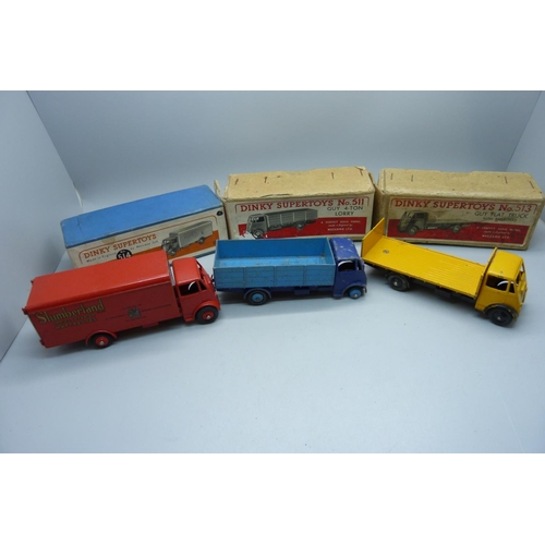 644 - A Dinky Supertoys no.504 Guy Van, a Dinky Supertoys no.513 Guy Flat Truck, and no.511 Guy 4-Tonne Lo... 