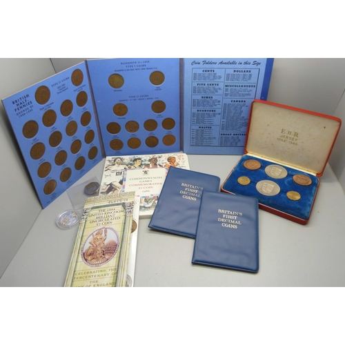 652 - A collection of coins including Great Britain half pennies set, Jersey 1066-1966, 1994, UK £2 coin, ... 