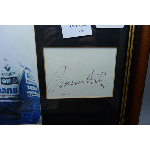 653 - Two framed and mounted photographs and autographs, Harold Larwood and Damon Hill