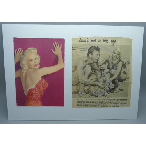 660 - A Jane Mansfield and Mickey Hargitay (husband) autographed clipping