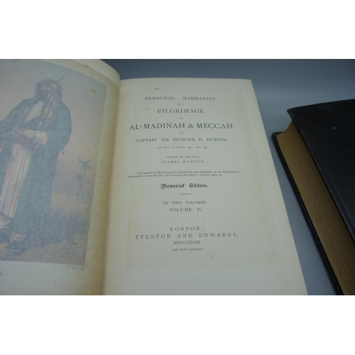 663 - Two volumes, Richard Burton, A Pilgramage to Al Midinah and Meccah, 1893 Memorial Edition