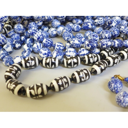 672 - Twenty vintage style porcelain bead necklaces including Chinese blue and white