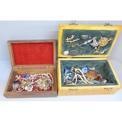 683 - Two jewellery boxes containing costume jewellery