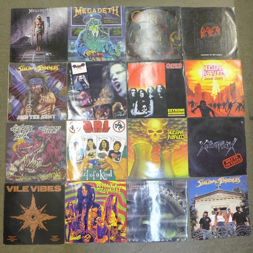 685 - A collection of sixteen metal LP records, Slayer, Megadeth, Dawn Angel, Kreator, Nuclear Assault, et... 